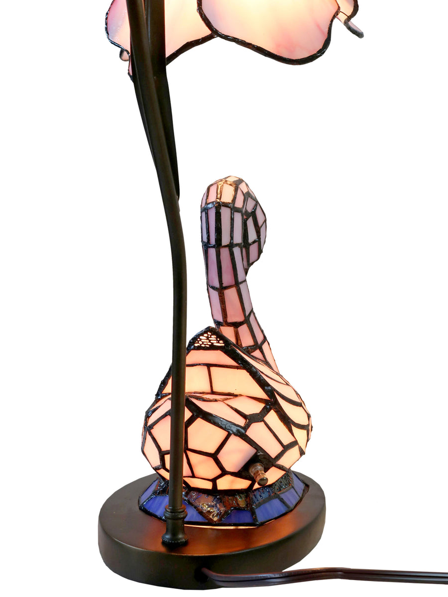 Poelking Swan 23 Inch  Tall Handmade Tiffany Accent Lamp With Lighted Base