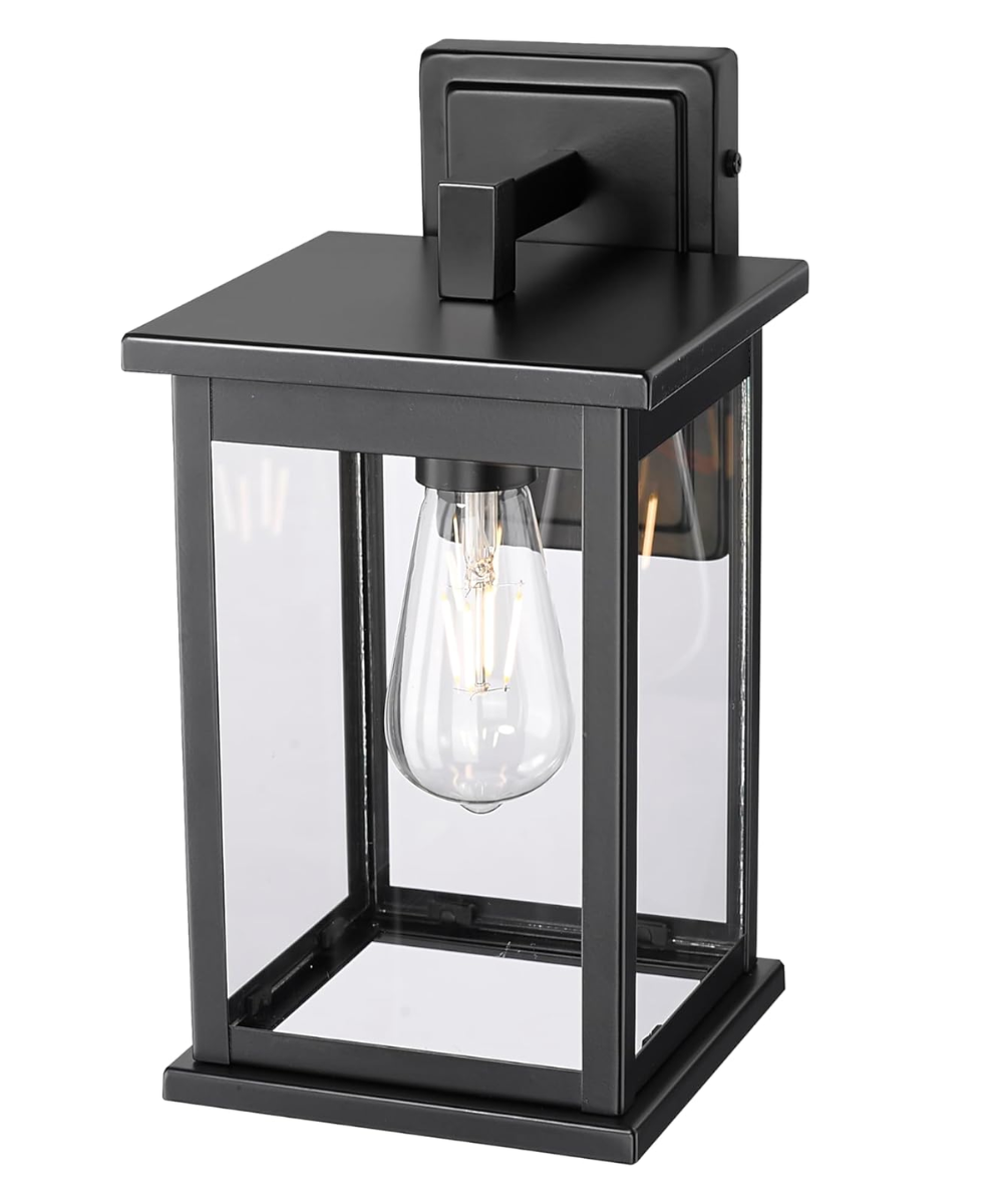 11"H Bowton II Outdoor Wall Light - Motion Sensor Dusk to Dawn Matte Black Finish with Glass Shade by Millennium Lighting