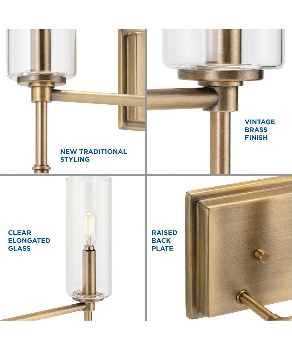 Elara 3-Light Clear Glass New Traditional Bath Vanity Light Vintage Brass