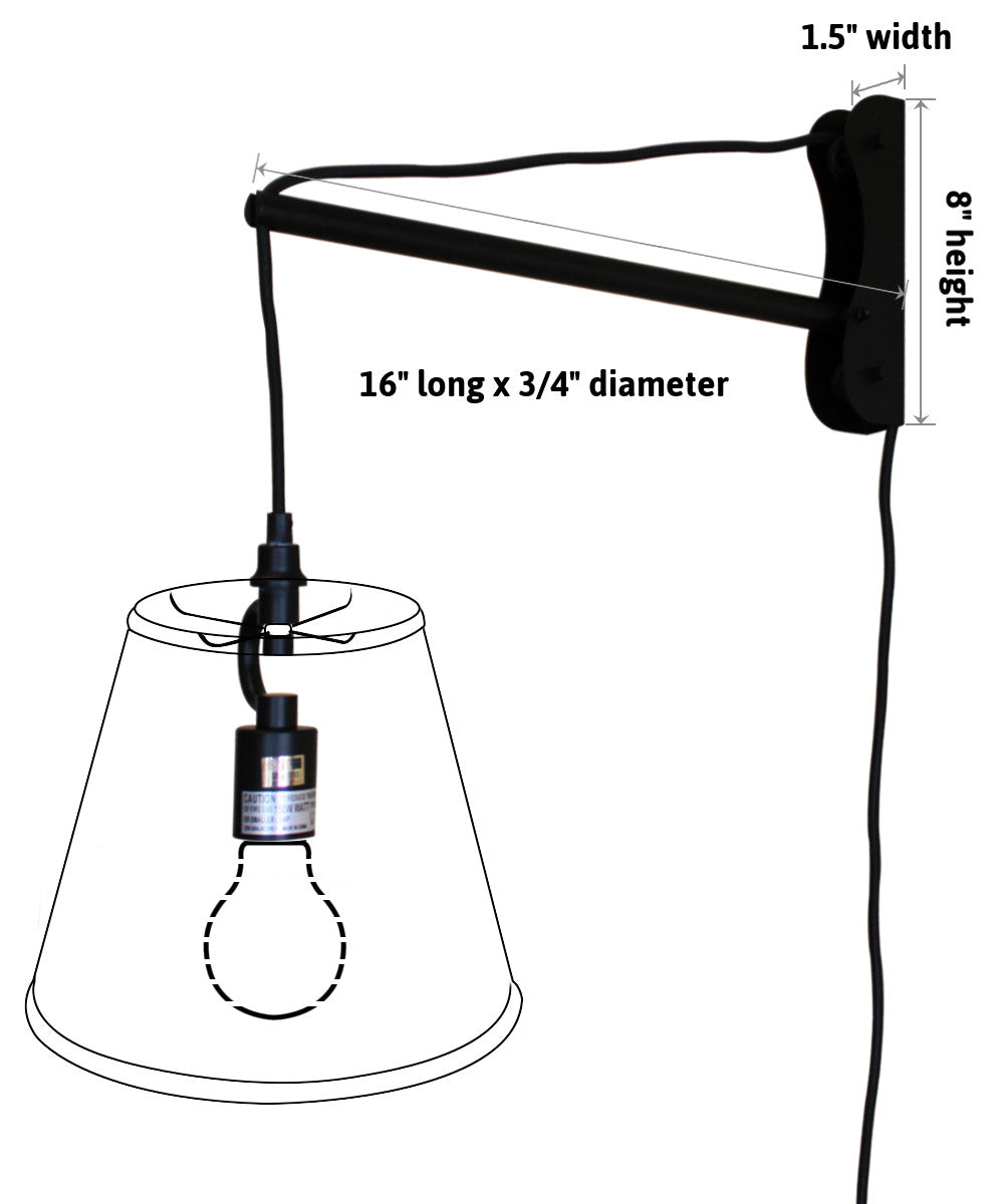 14"W MAST Plug-In Wall Mount Pendant 1 Light Black Cord/Arm White Shade