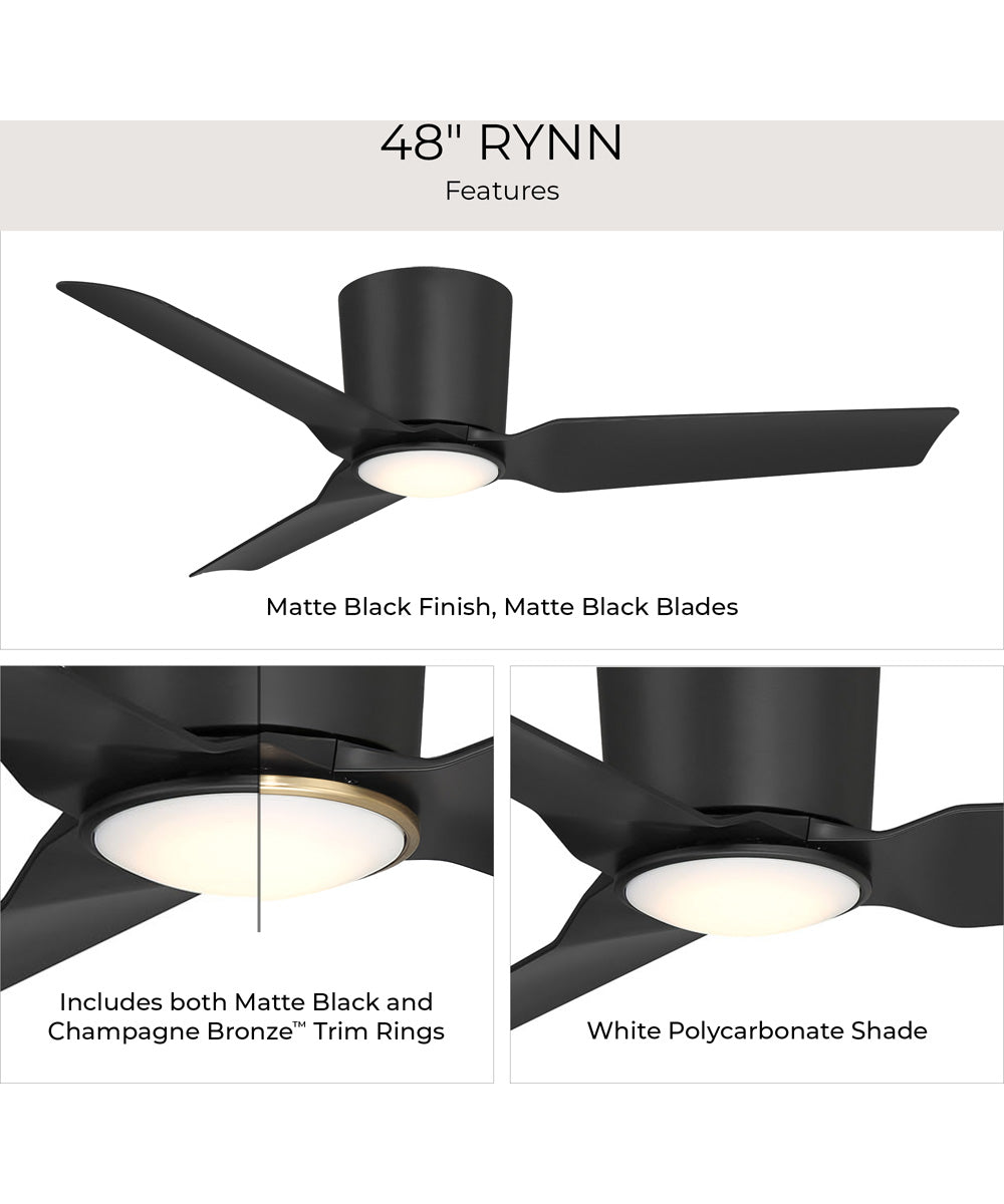 Rynn 48-in. 3-Blade Flush Mount Modern LED Ceiling Fan Matte Black