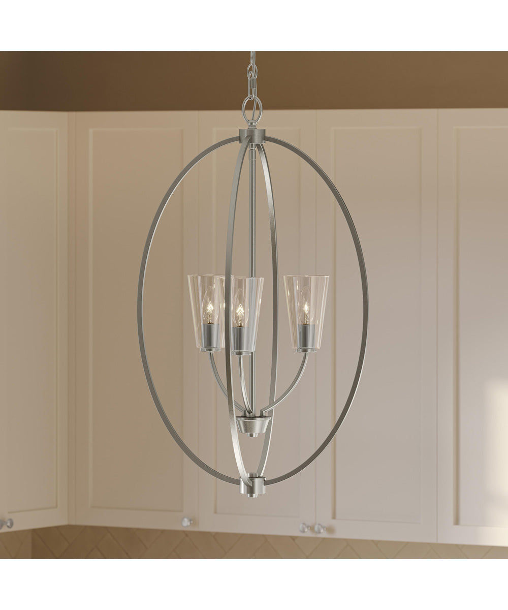 Jheni 3-Light Foyer Pendant with Clear Glass Shades Brushed Nickel