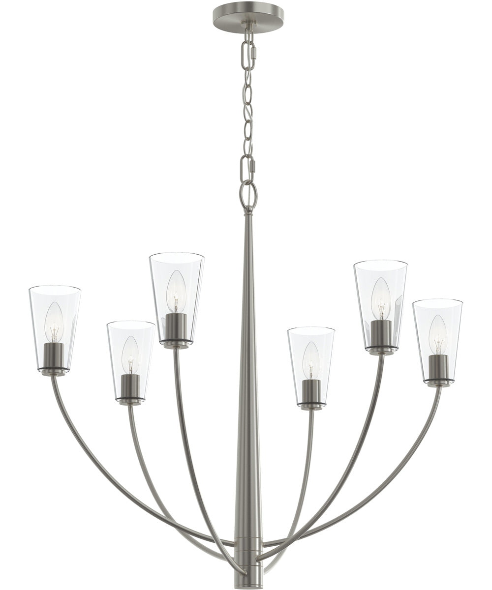 Jheni 6-Light Chandelier with Clear Glass Shades Brushed Nickel