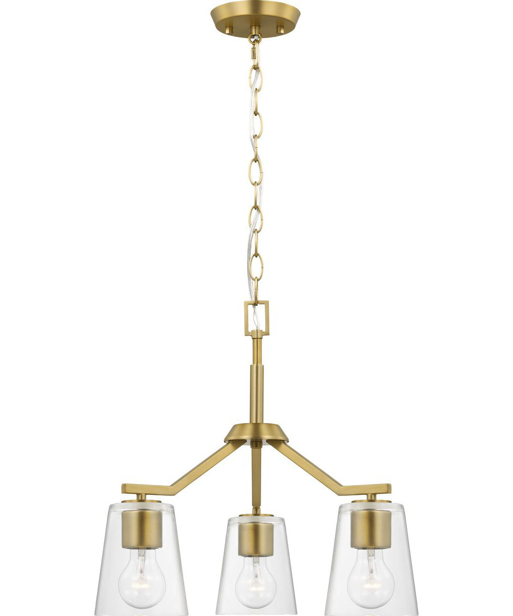 Vertex 3-Light Clear Glass Convertible Chandelier Brushed Gold