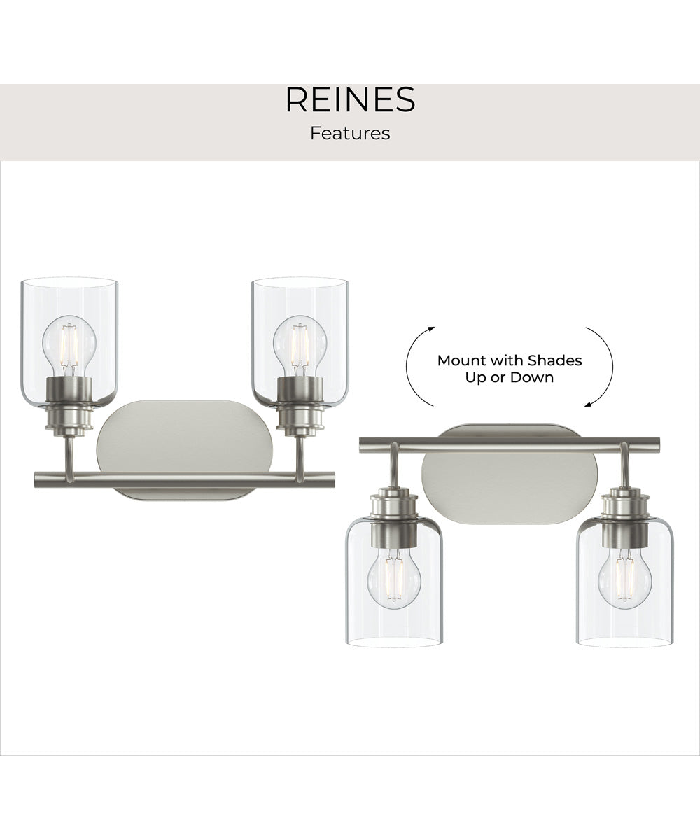 Reines 2-Light Bath Vanity with Clear Glass Shades Brushed Nickel