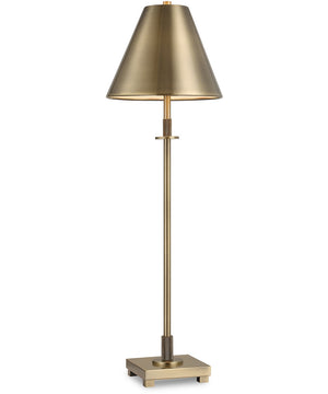 Metal Buffet Lamp in Antique Brass with Tapered Metal Shade