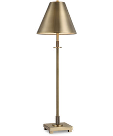 Metal Buffet Lamp in Antique Brass with Tapered Metal Shade