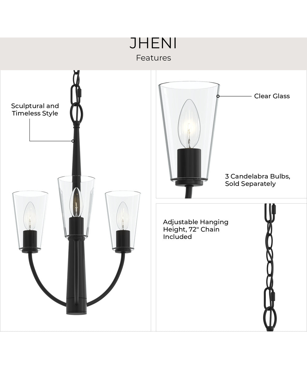 Jheni 3-Light Chandelier with Clear Glass Shades Matte Black