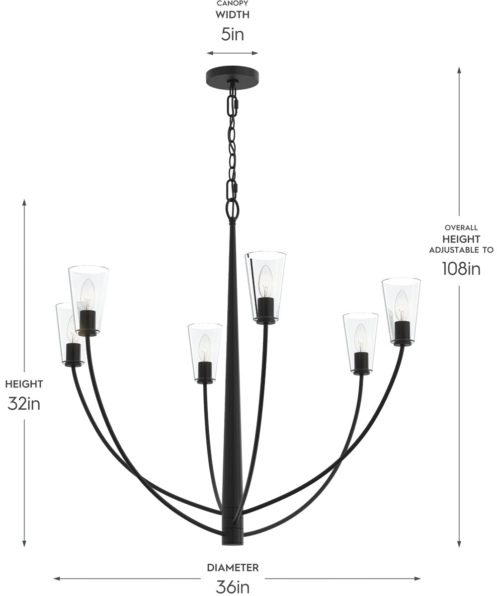 Jheni 6-Light Large Chandelier with Clear Glass Shades Matte Black