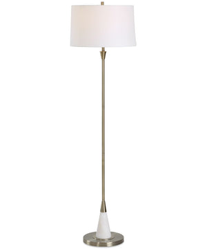 1-Light Floor Lamp with White Marble Base in Antique Brass