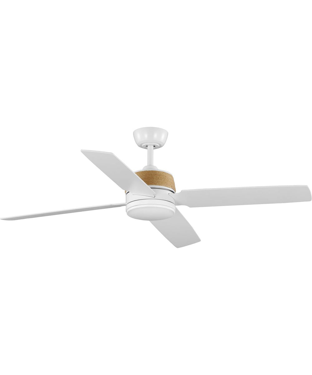 Shaffer II 56 in. 4-Blade Ceiling Fan with Integrated LED Lamped Light Natural Jute Accents Satin White