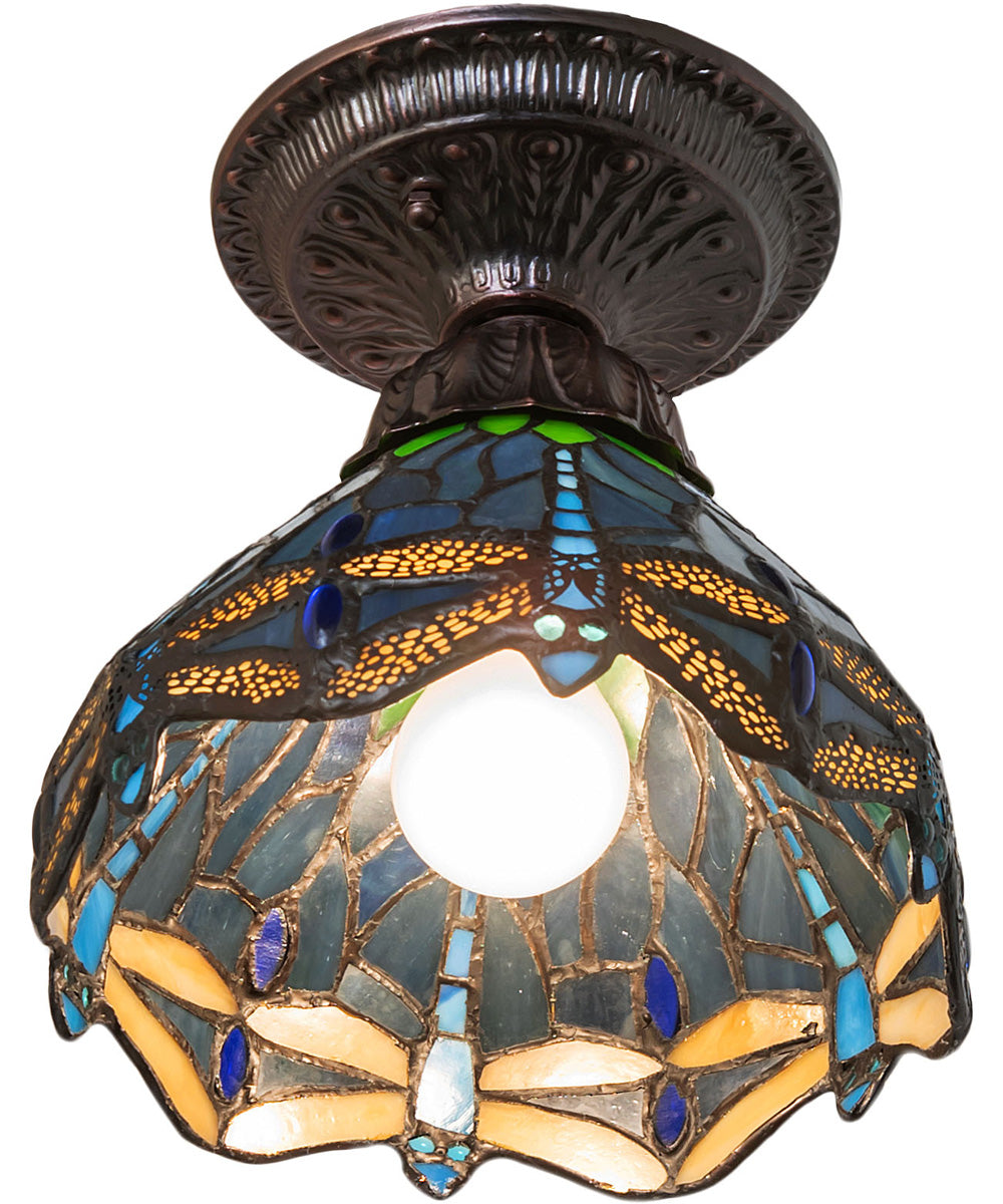 7" Wide Tiffany Hanginghead Dragonfly Flushmount Ceiling Light