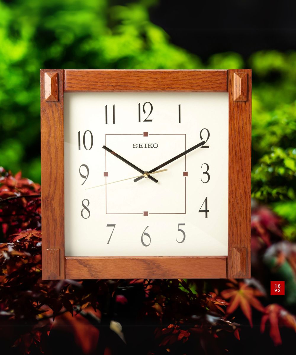 Square Medium Brown Wood Wall Clock