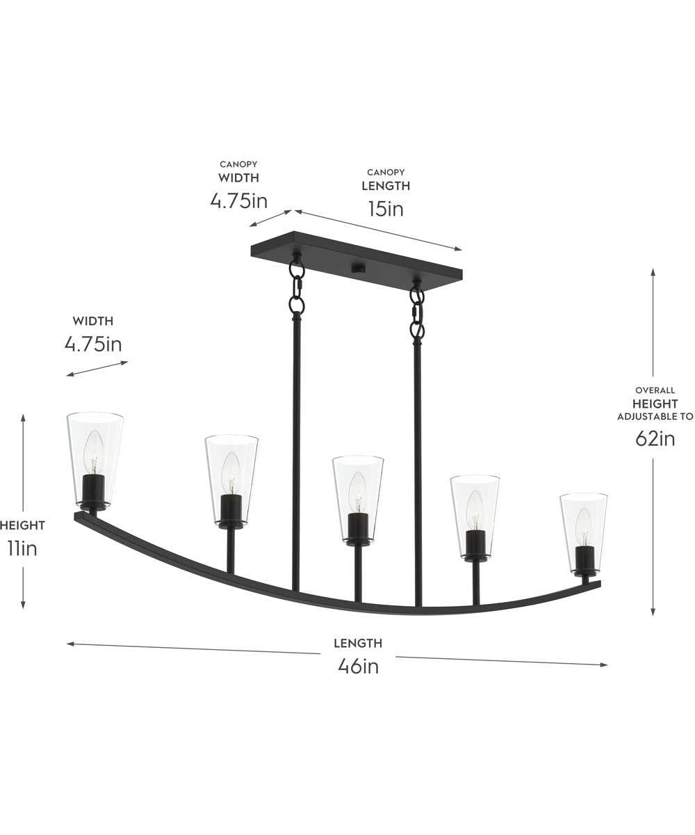 Jheni 5-Light Linear Chandelier with Clear Glass Shades Matte Black