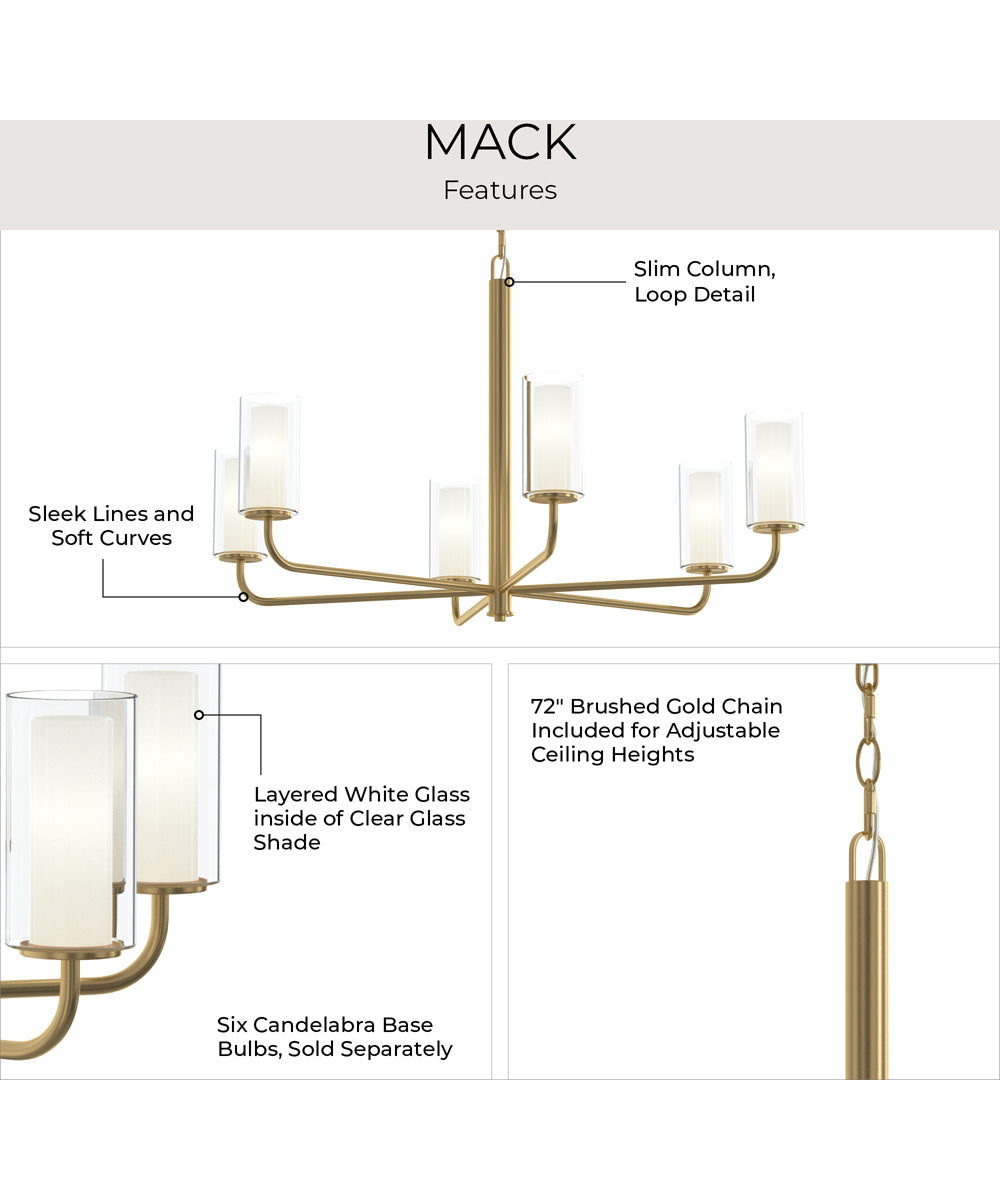 Mack 6-Light Chandelier with Layered Glass Shades Brushed Gold