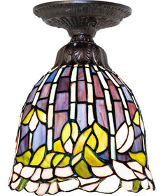8" Wide Tiffany Flowering Lotus Flushmount