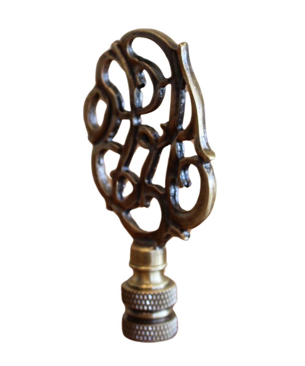 Williamsburg Cipher Lamp Finial Antique Brass, 3"h