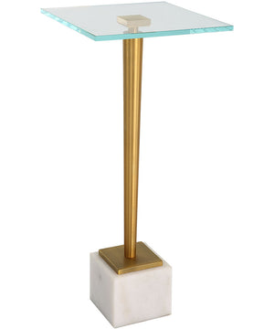 Accent Table with Tempered Glass in Brass with White Marble