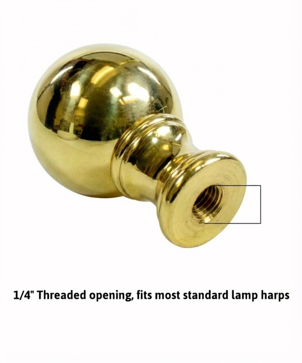 Polished Brass Sphere Lamp Finial with Polished Brass Base 1.5"h