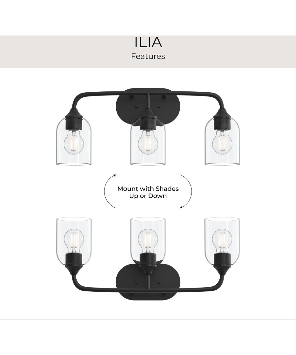 Ilia 3-Light Bath Vanity with Clear Glass Shade Matte Black