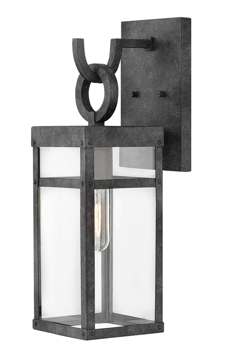 19"H Porter 1-Light Small Outdoor Wall Light in Aged Zinc