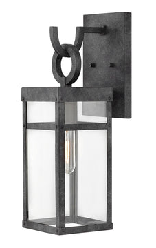 19"H Porter 1-Light Small Outdoor Wall Light in Aged Zinc