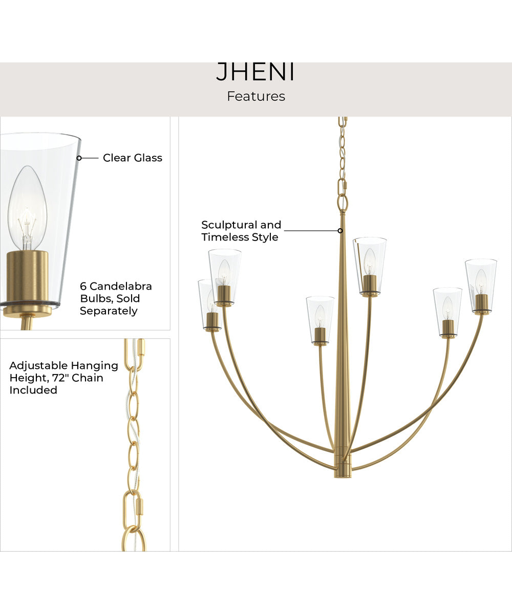Jheni 6-Light Large Chandelier with Clear Glass Shades Brushed Gold