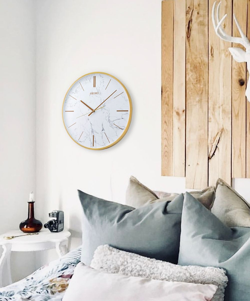 OPEN BOX 16" Wall Clock Carrara Gold & White Marble Effect Metal Case/Glass Cover