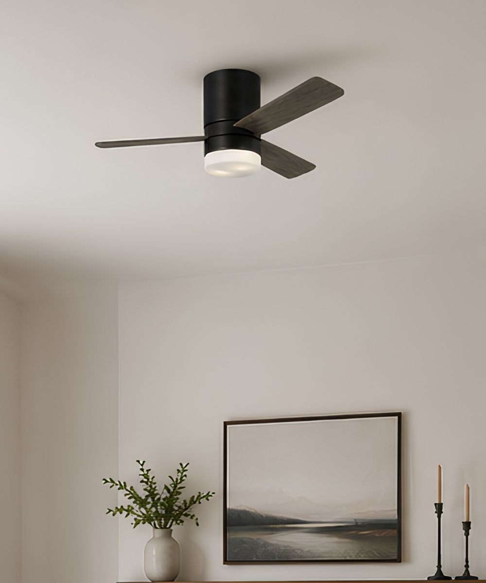 44" Era Modern 3-Blade Ceiling Fan Aged Pewter with Light Grey Weathered Oak Blades, LED Light