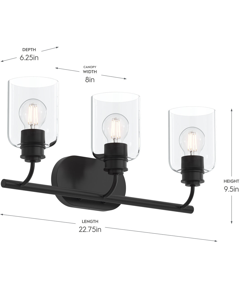 Reines 3-Light Bath Vanity with Clear Glass Shades Matte Black