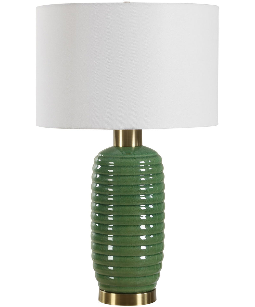 Table Lamp Ceramic in Olive Green with Antique Brass Accents