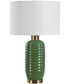 Table Lamp Ceramic in Olive Green with Antique Brass Accents