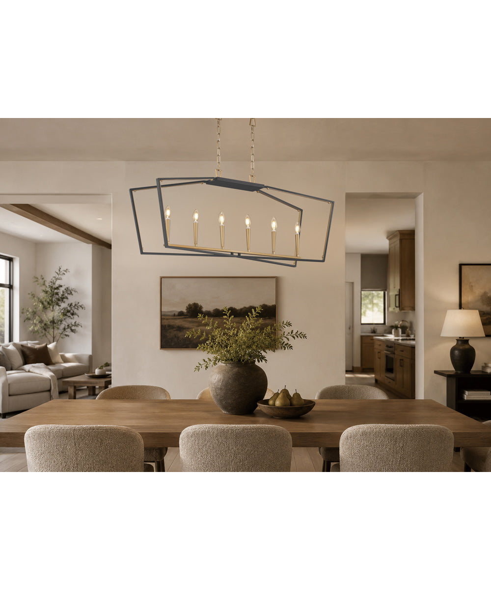 Melrose 6-Light Linear Pendant Black / Natural Aged Brass