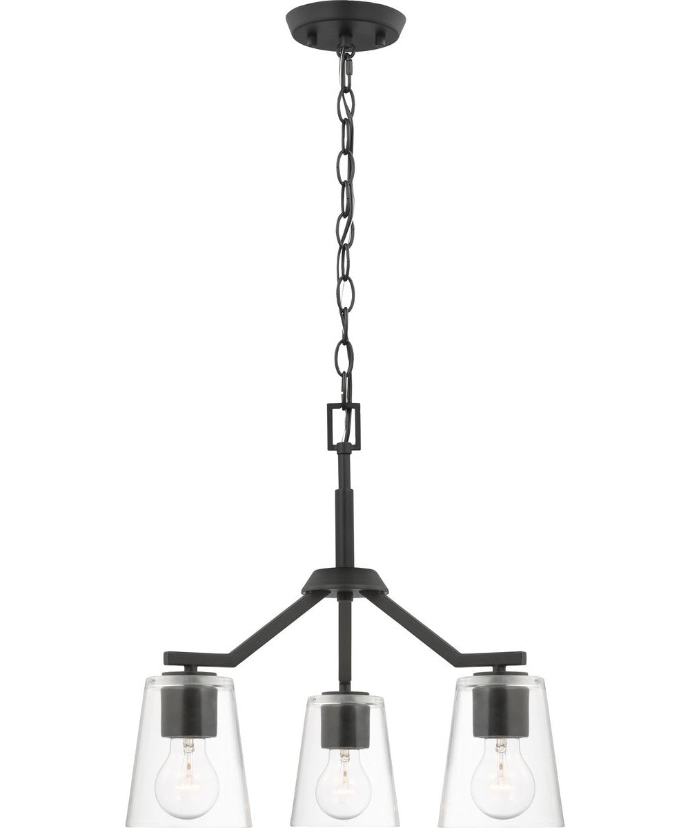 Vertex 3-Light Clear Glass Convertible Chandelier Matte Black