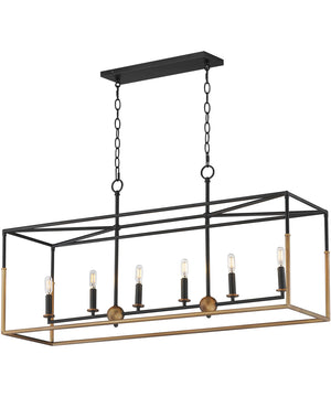 Soho 6-Light Linear Pendant Black/Weathered Brass
