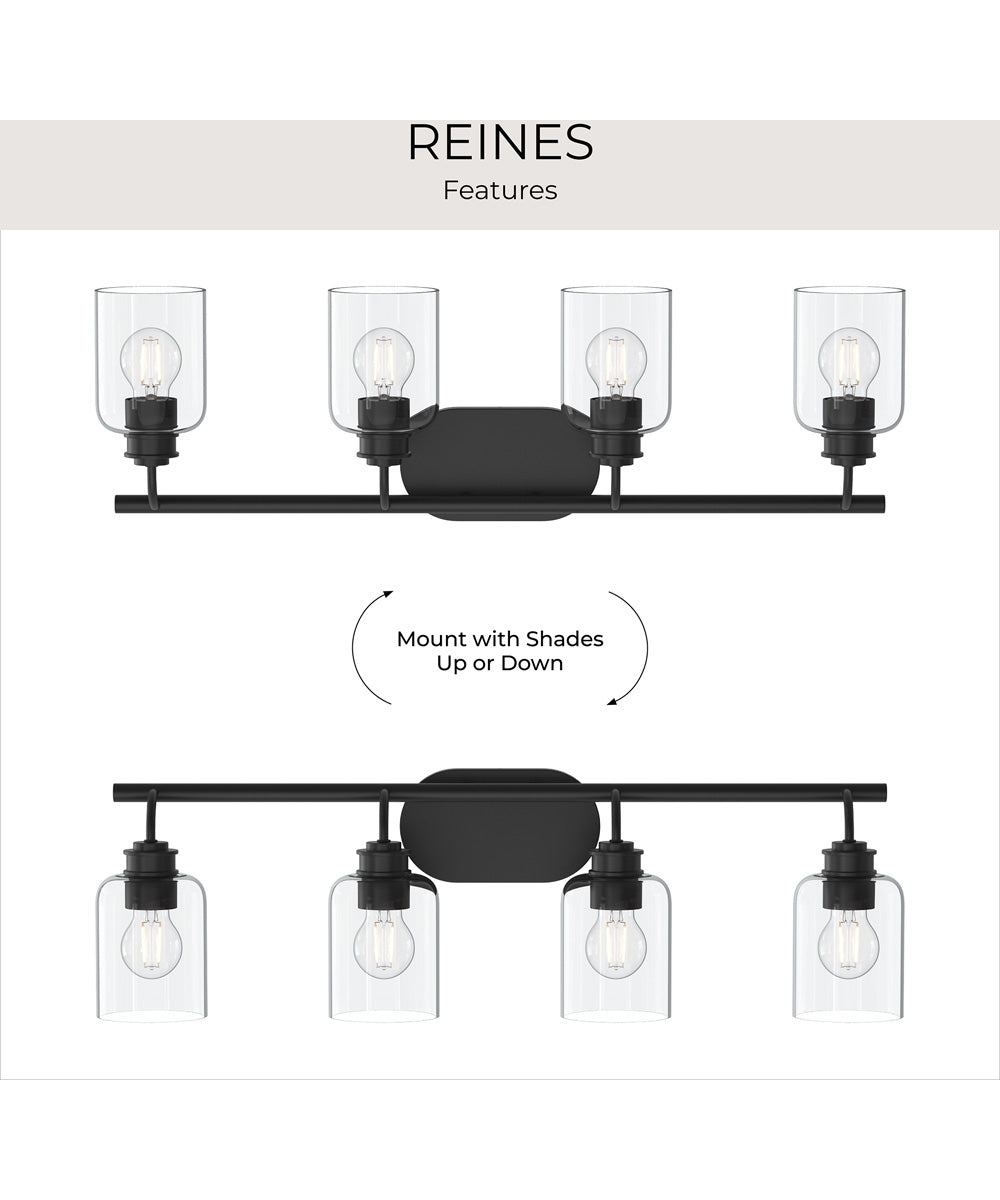 Reines 4-Light Bath Vanity with Clear Glass Shades Matte Black