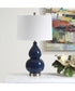 Ceramic Gourd Table Lamp in Navy Blue and White Linen