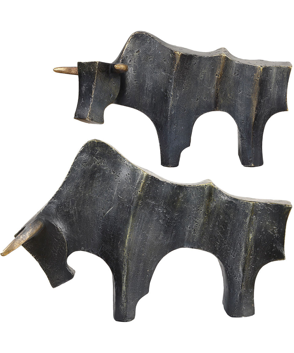 Regal Bull Bronze Sculptures Set of 2
