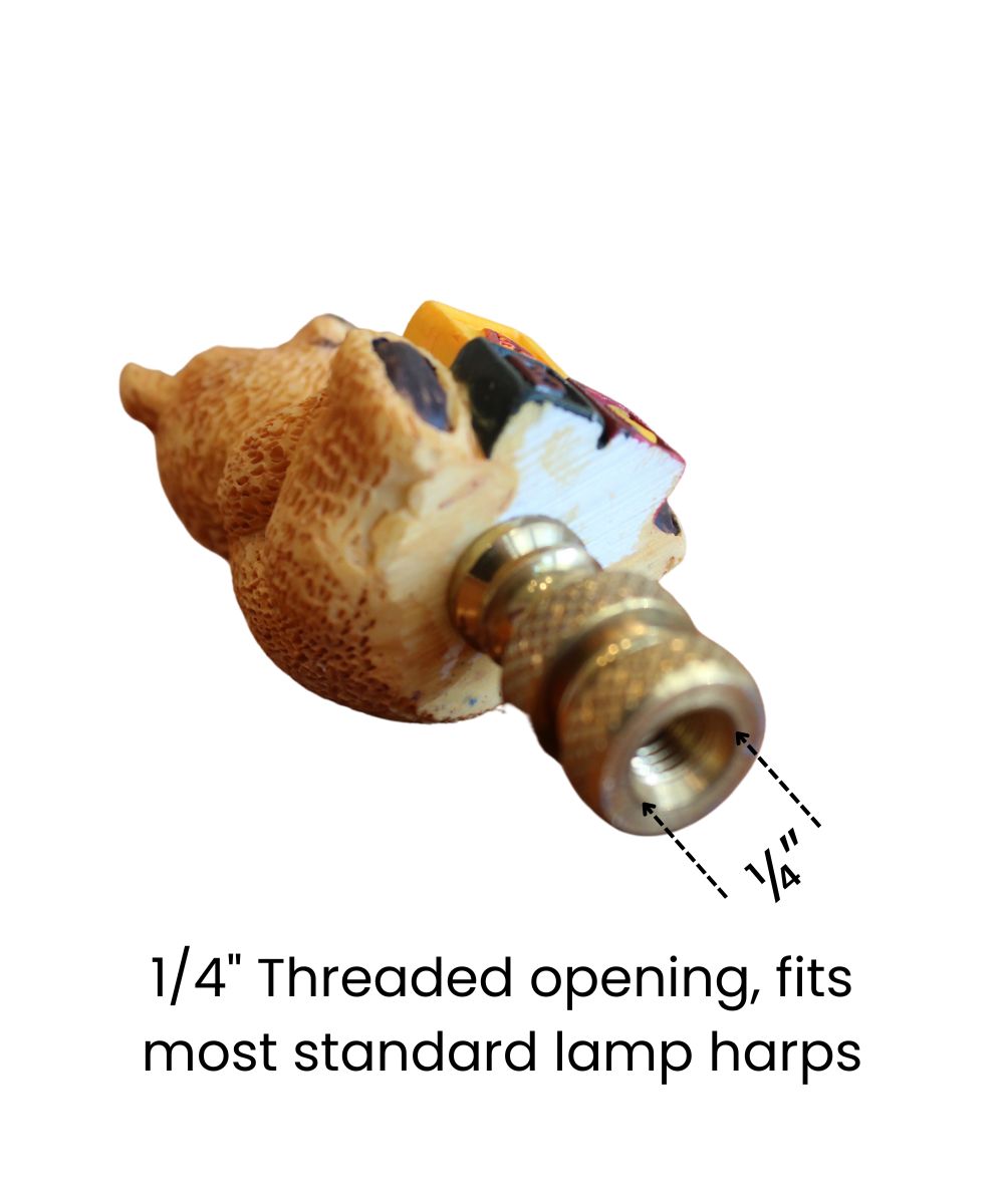 Teddy Bear Decorative Lamp Finial Antique Brass Base, 2.75"h