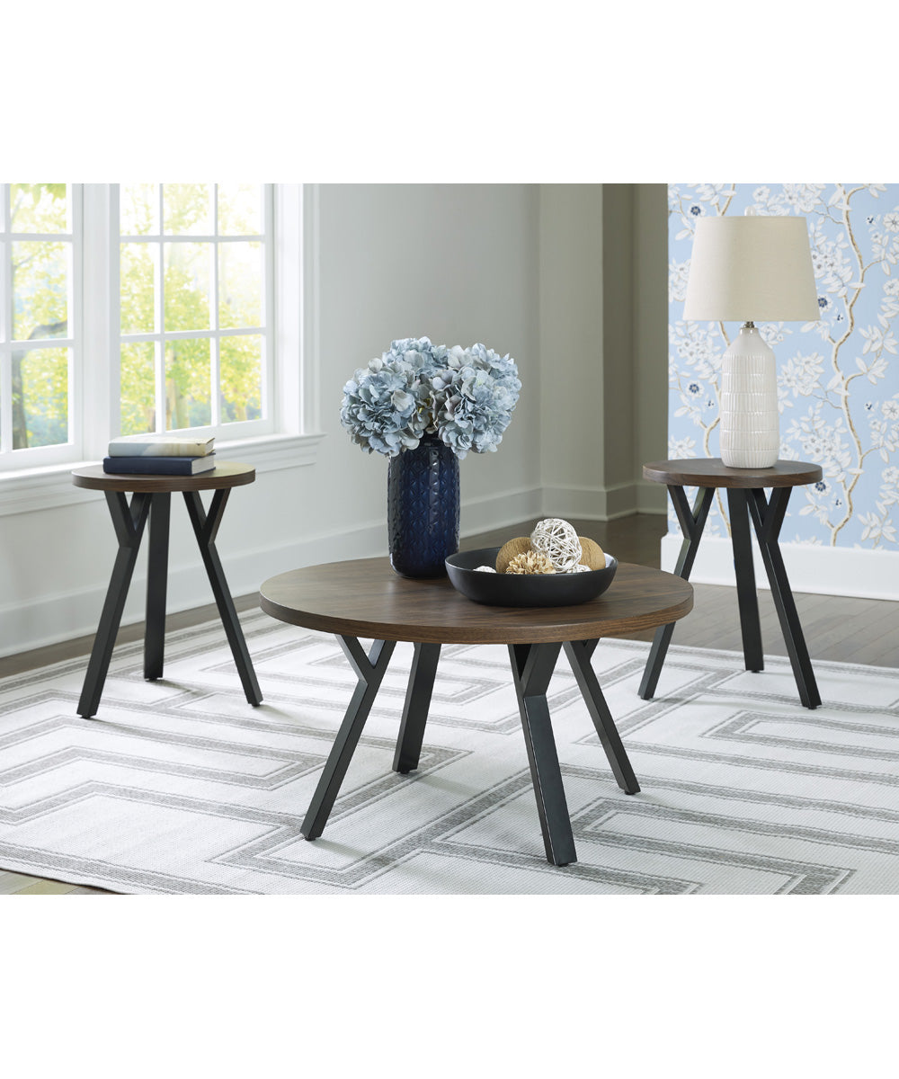 Elbrynn Occasional Table Set Set of 3 Brown/Black