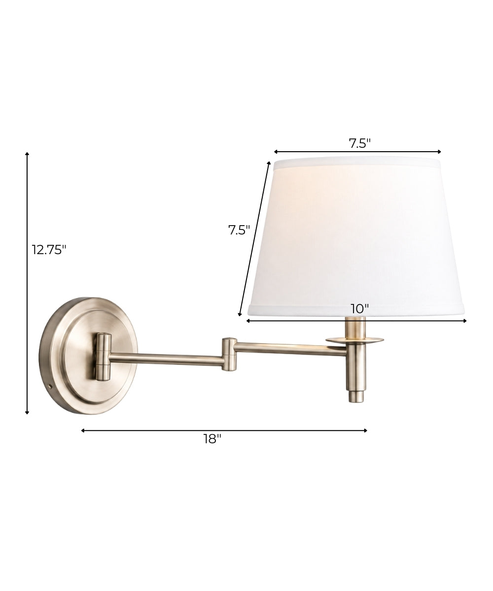 Sheppard 20"W 1-Light Plug-In Brushed Steel with White Shade Wall Swing Arm Wall Sconce by KenroyHome