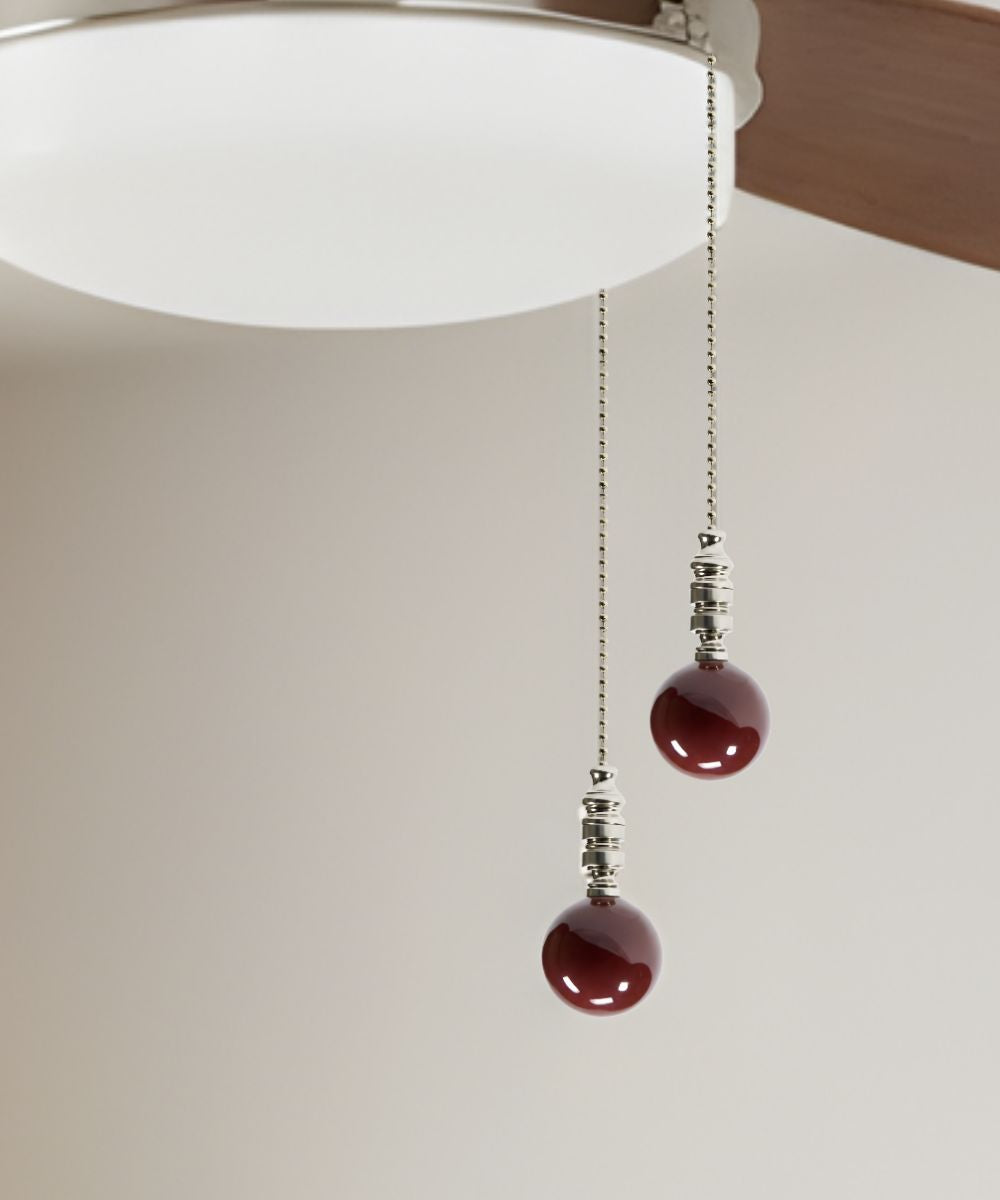 Brushed Nickel 40mm Burgundy Ceramic Ball Fan Pull 2.25"h