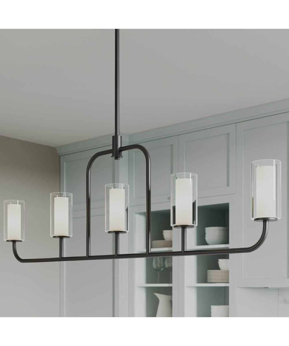 Mack 5-Light Linear Chandelier with Layered Glass Shades Matte Black