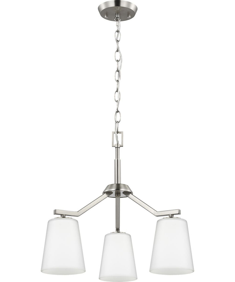 Vertex 3-Light Etched White Convertible Chandelier Brushed Nickel
