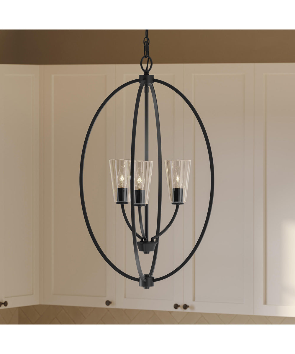 Jheni 3-Light Foyer Pendant with Clear Glass Shades Matte Black