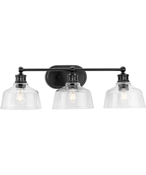 Singleton 3-Light 26.5" Farmhouse Vanity Light with Clear Glass Shades Matte Black