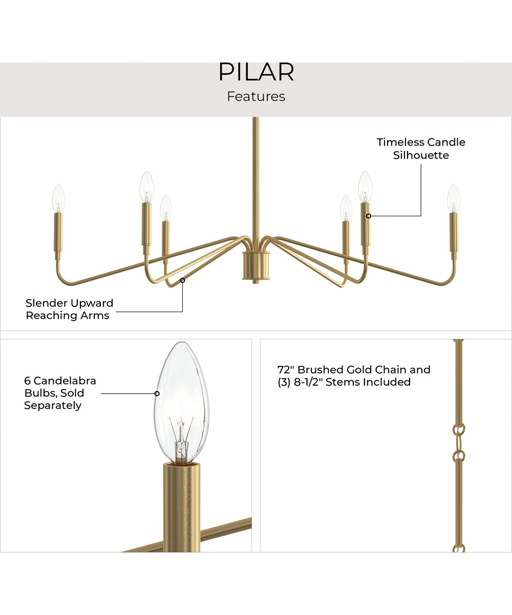 Pilar 6-Light Chandelier Brushed Gold