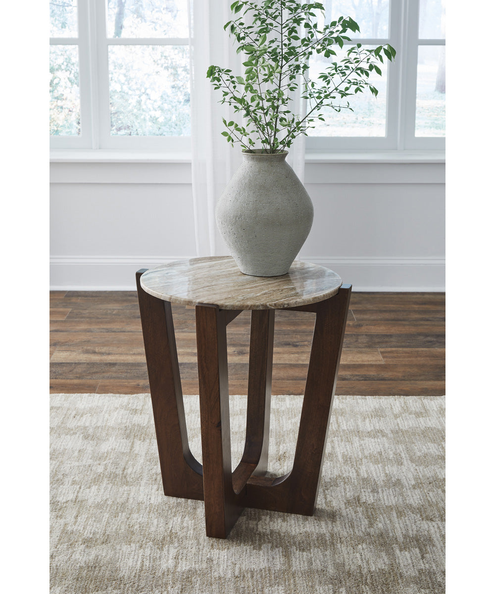 Tanidore Round End Table Warm Brown