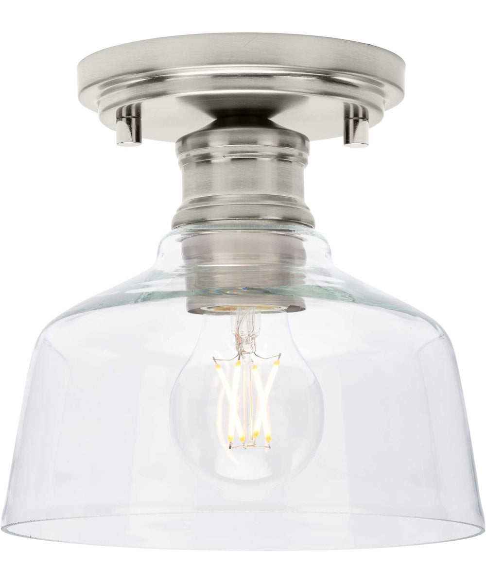 Singleton 1-Light 7.62" Farmhouse Small Semi-Flush Mount Light with Clear Glass Shade Brushed Nickel