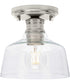 Singleton 1-Light 7.62" Farmhouse Small Semi-Flush Mount Light with Clear Glass Shade Brushed Nickel